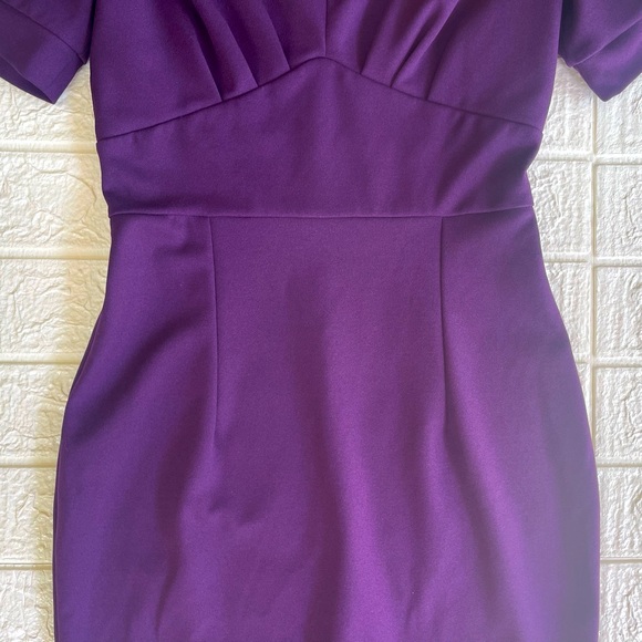 Miusol Retro 40’s Style Purple V-waist Puff Sleeve Bodycon Knee Length Dress - Picture 13 of 16